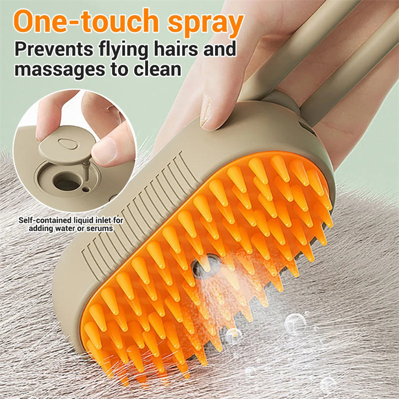 3-in-1 Electric Steam Cat & Dog Brush - Hair Removal, Massage, and Grooming Comb for Pets