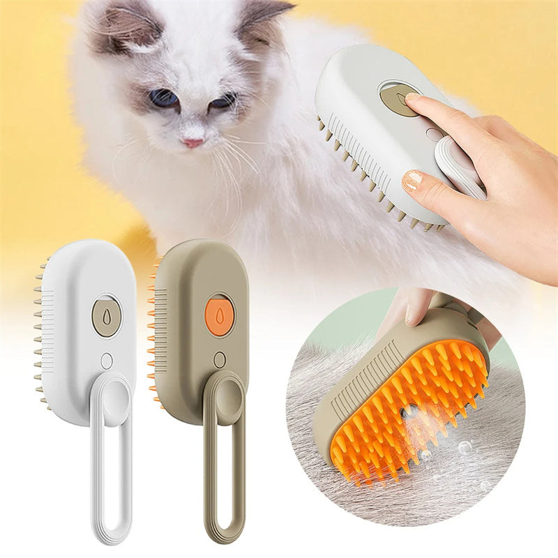 3-in-1 Electric Steam Cat & Dog Brush - Hair Removal, Massage, and Grooming Comb for Pets