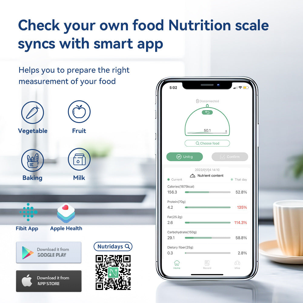 Smart Digital Kitchen Scale with Nutrition Calculator App – Food Calorie & Baking Scale