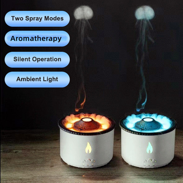 Creative Ultrasonic Volcano Aromatherapy Humidifier Diffuser with Jellyfish Air Flame Spray